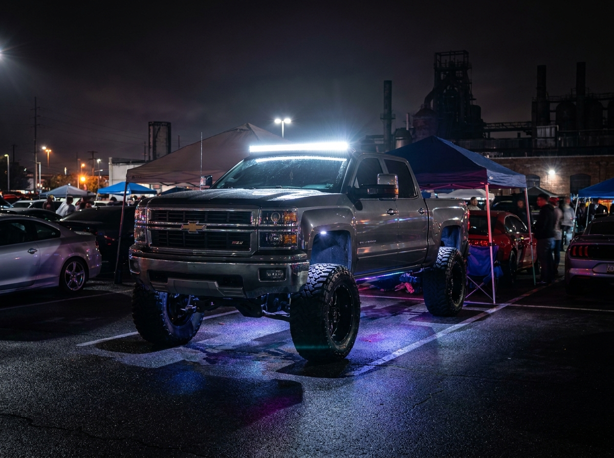 Lifted Silverado with underglow